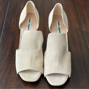 Karl Lagerfeld Beige Suede Block Heel Open Toe Shoes